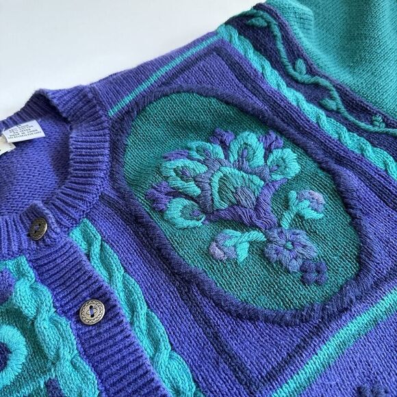 Vintage Lucia Cardigan Sweater Textured Knit Paisley Cottagecore Gran Womens M - Picture 3 of 11